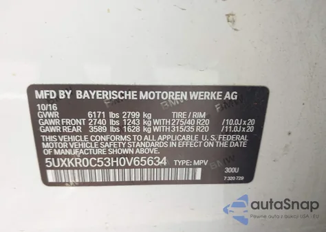 2017 BMW X5 xDrive35I из США, поврежденный, VIN 5UXKR0C53H0V65634